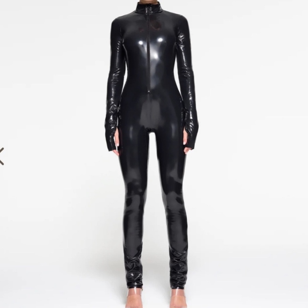 SKIMS STRETCH VINYL ZIP FRONT CATSUIT